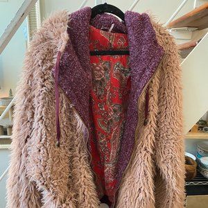 Free People Pink Fuzzy Sweatshirt/Jacket w Hood